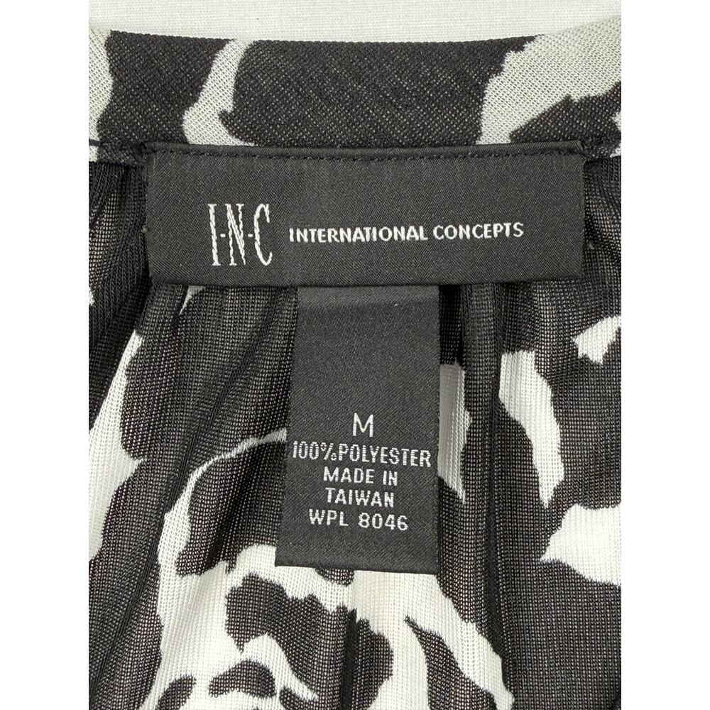 INC Women's Size S Asymmetrical Top Blouse Black White Stretch Sheer Sz M - Picture 2 of 7
